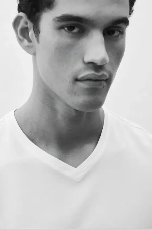 Slim Fit V-Neck T-Shirt-White - 5