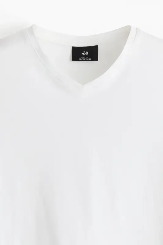 Slim Fit V-Neck T-Shirt-White - 6