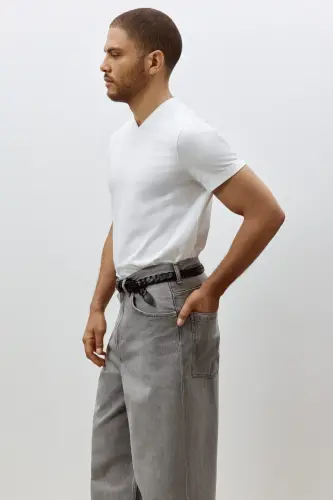 Slim Fit V-Neck T-Shirt-White - 6