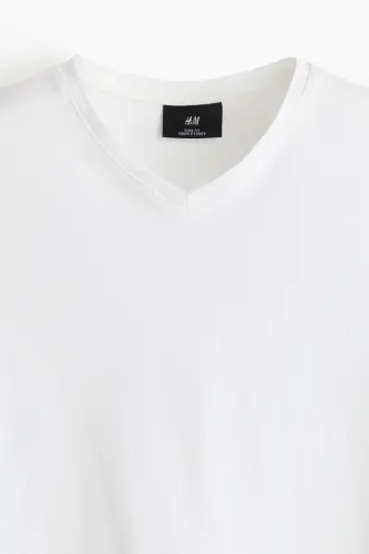Slim Fit V-Neck T-Shirt-White - 7