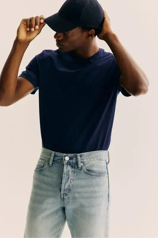 Slim Fit V Yakalı Tişört-Lacivert - 2