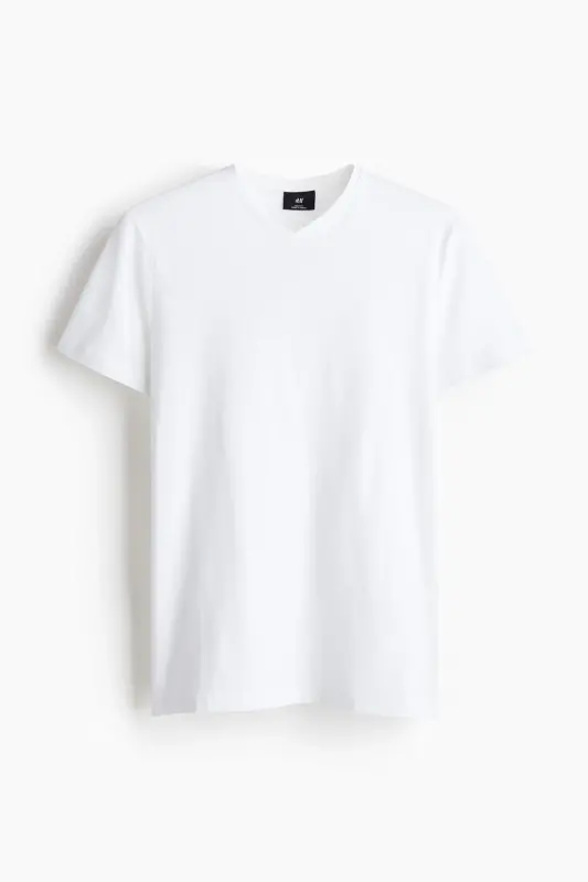 Slim Fit V Yoqali футболka - Oq - 4