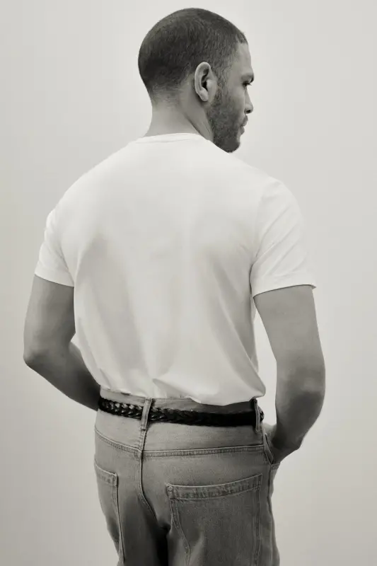 Slim Fit V Yoqali футболka - Oq - 5