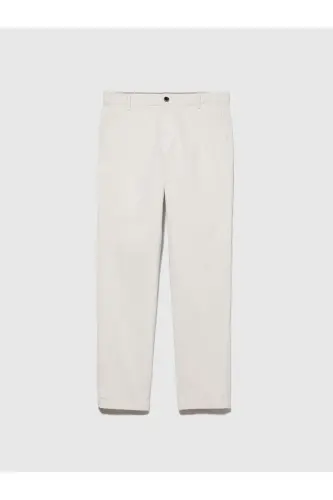 Slim Fit Vintage Efekt Chino Pantolon Erkek Krem Pantolon - 323A4DM6SF02Y-Beyaz - 3