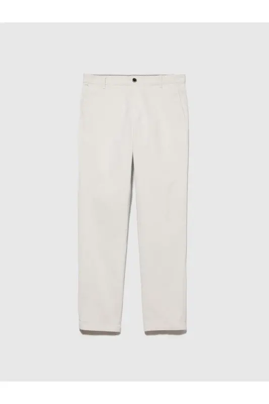 Slim Fit Vintage Efekt Chino Pantolon Erkek Krem Pantolon - 323A4DM6SF02Y-Beyaz - 3