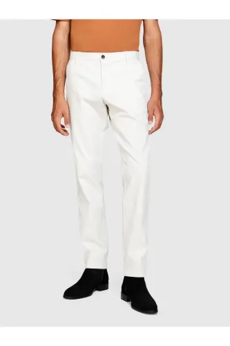 Slim Fit Vintage Efekt Chino Pantolon Erkek Krem Pantolon - 323A4DM6SF02Y-Beyaz - 5