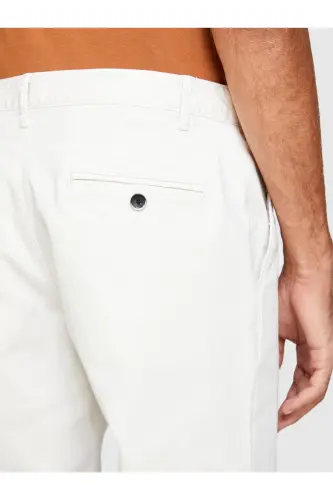 Slim Fit Vintage Efekt Chino Pantolon Erkek Krem Pantolon - 323A4DM6SF02Y-Beyaz - 6
