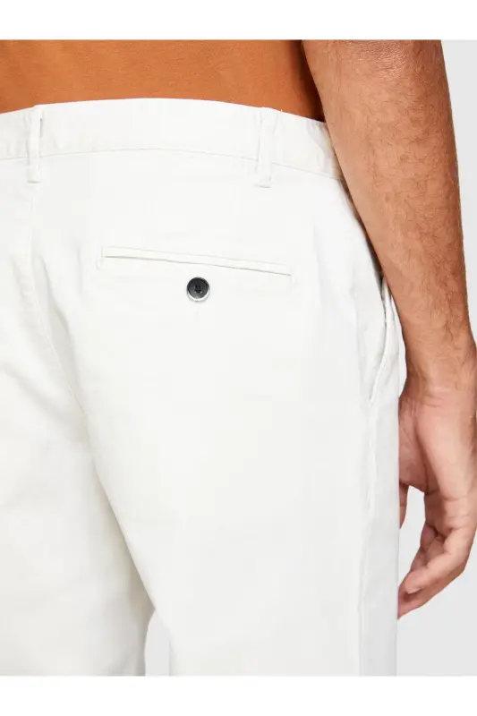 Slim Fit Vintage Efekt Chino Pantolon Erkek Krem Pantolon - 323A4DM6SF02Y-Beyaz - 6