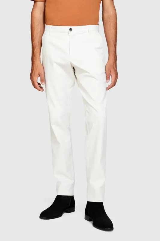 Slim Fit Vintage Efekt Chino Pantolon Erkek Krem Pantolon - 323A4DM6SF02Y-Beyaz - 8