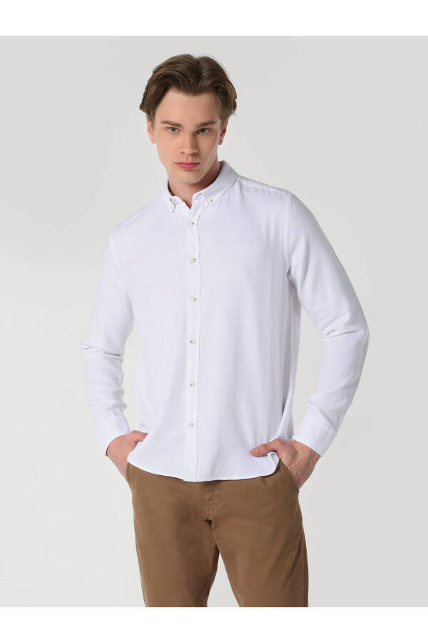 Slim Fit White Men's Long Sleeve Shirt - 1