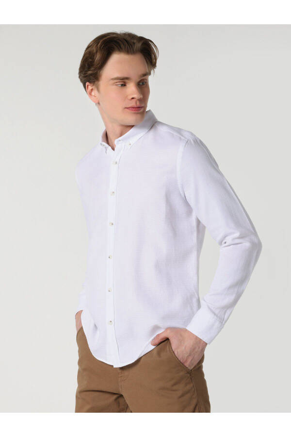 Slim Fit White Men's Long Sleeve Shirt - 4