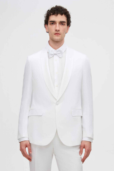 Slim Fit White Plain Linen-tencel™ Groom & Tuxedo Suit - 41