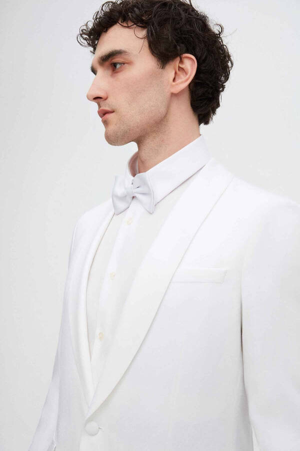 Slim Fit White Plain Linen-tencel™ Groom & Tuxedo Suit - 42