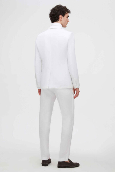 Slim Fit White Plain Linen-tencel™ Groom & Tuxedo Suit - 45