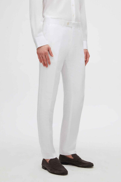 Slim Fit White Plain Linen-tencel™ Groom & Tuxedo Suit - 47