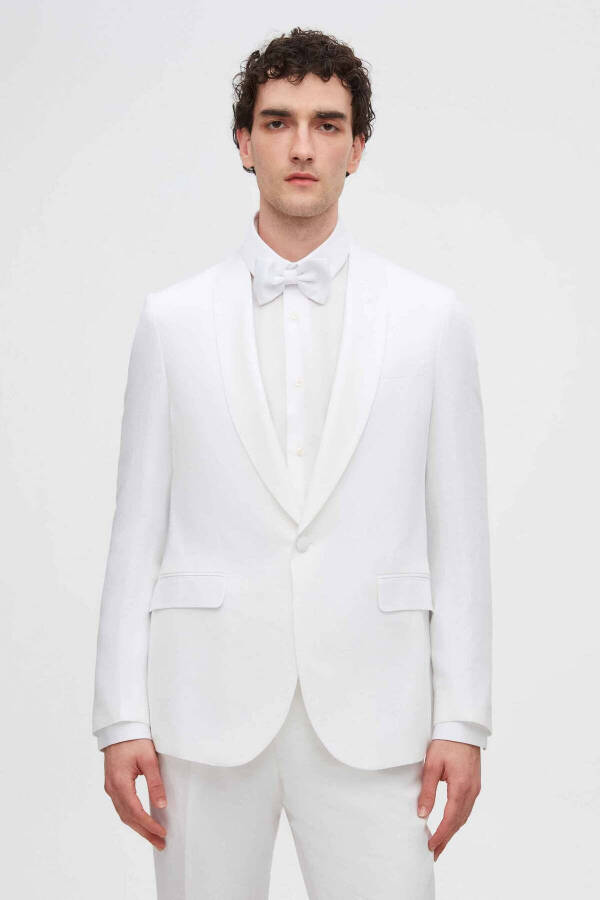 Slim Fit White Plain Linen-tencel™ Groom & Tuxedo Suit - 33