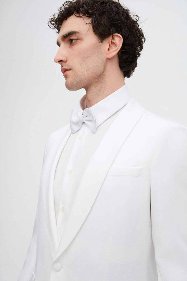 Slim Fit White Plain Linen-tencel™ Groom & Tuxedo Suit - 34