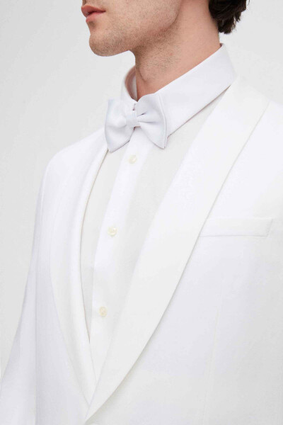 Slim Fit White Plain Linen-tencel™ Groom & Tuxedo Suit - 35