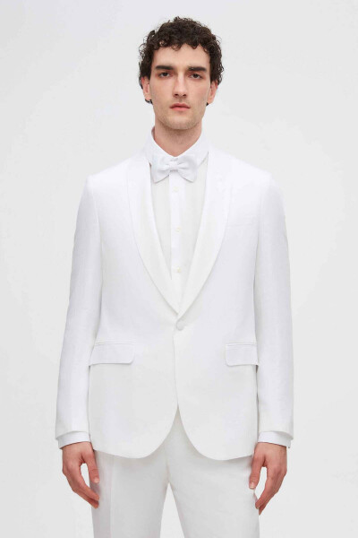 Slim Fit White Plain Linen-tencel™ Groom & Tuxedo Suit - 25