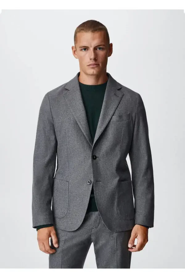 Slim Fit Wool Blazer Jacket - 1