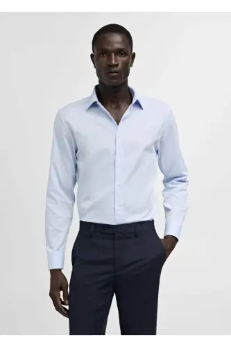 Slim Fit хлопковая поплиновая рубашка-голубой - 1