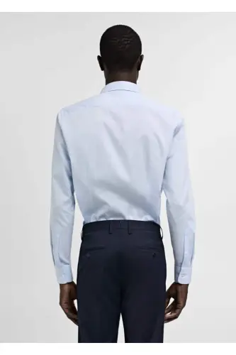 Slim Fit хлопковая поплиновая рубашка-голубой - 4