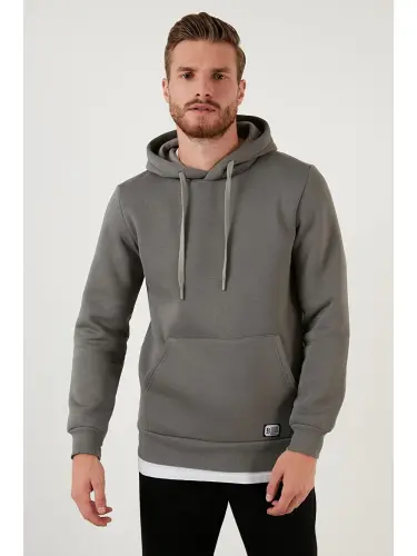 Slim Fit Худи мужской с капюшоном и карманом-кенгуру, мягкий и теплый с начесом внутри 5905281-хаки - 4