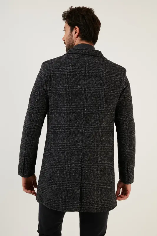Slim Fit Yakasi Yolg'oz Qopqonli Tugmachali Kashmir Palto - 5