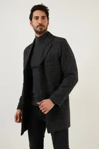 Slim Fit Yakasi Yolg'oz Qopqonli Tugmachali Kashmir Palto - 8