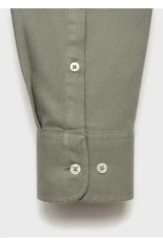 Slim fit yapılı pamuklu gömlek - Haki Renk - 3