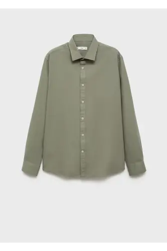 Slim fit yapılı pamuklu gömlek - Haki Renk - 6