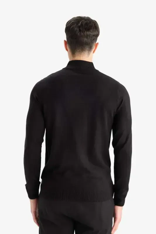 Slim Fit Yarim Baliqchi Yoqa Triko Kozok Qora - 6