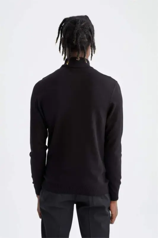 Slim Fit Yarim Baliqchi Yoqa Triko Kozok Qora - 5