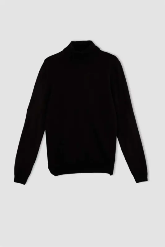 Slim Fit Yarim Baliqchi Yoqa Triko Kozok Qora - 6