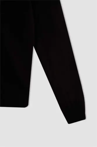 Slim Fit Yarim Baliqchi Yoqa Triko Kozok Qora - 8