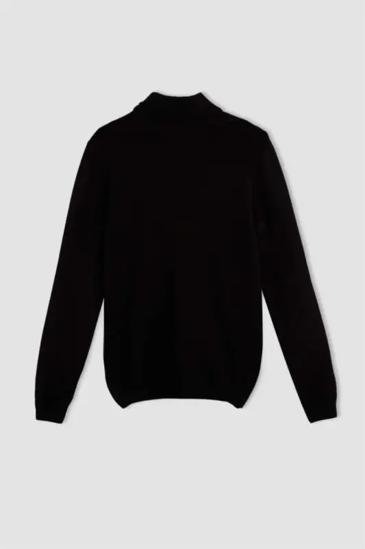 Slim Fit Yarim Baliqchi Yoqa Triko Kozok Qora - 9