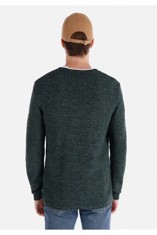 Slim Fit Yuvarlak Yaka Düz Erkek Yeşil Kazak - YEŞİL - 2
