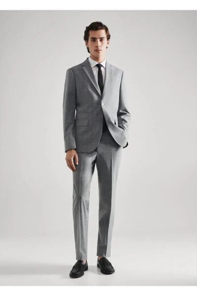 Slim Fit Yün Kareli Amerikan Blazer - 2