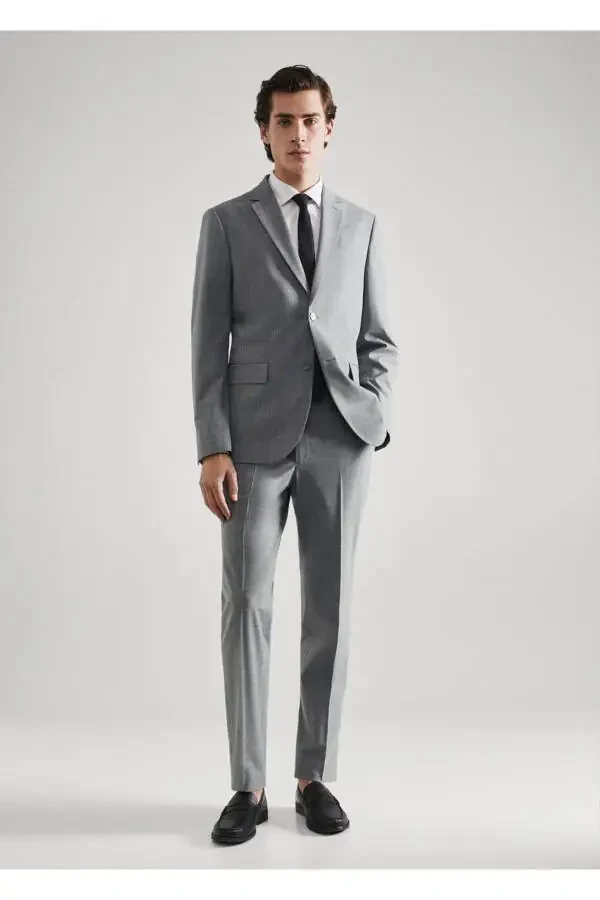 Slim Fit Yün Kareli Amerikan Blazer - 2