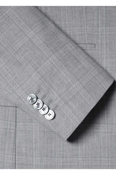 Slim Fit Yün Kareli Amerikan Blazer - 6