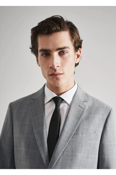 Slim Fit Yün Kareli Amerikan Blazer - 15