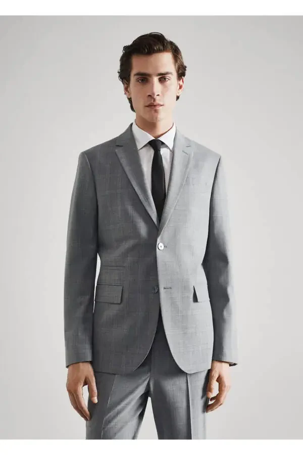 Slim Fit Yün Kareli Amerikan Blazer - 17