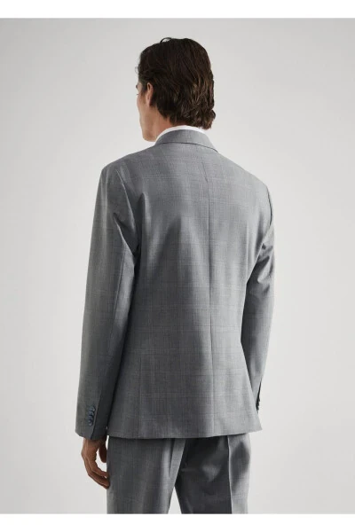 Slim Fit Yün Kareli Amerikan Blazer - 19