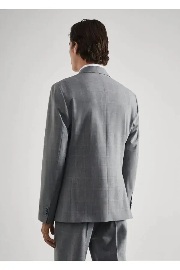 Slim Fit Yün Kareli Amerikan Blazer - 19