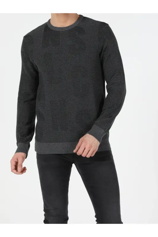 Slim Fit Yuvarlak Yaka Erkek Antrasit Kazak-q1.v1_ANT - 1