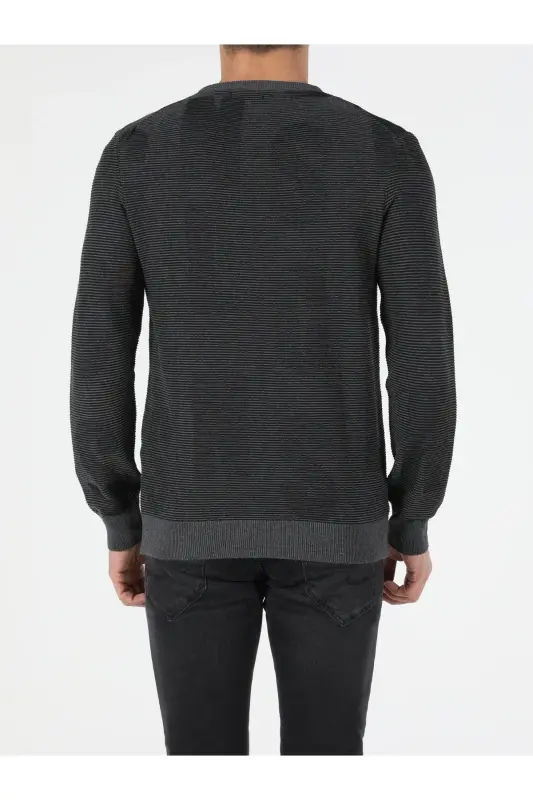 Slim Fit Yuvarlak Yaka Erkek Antrasit Kazak-q1.v1_ANT - 2