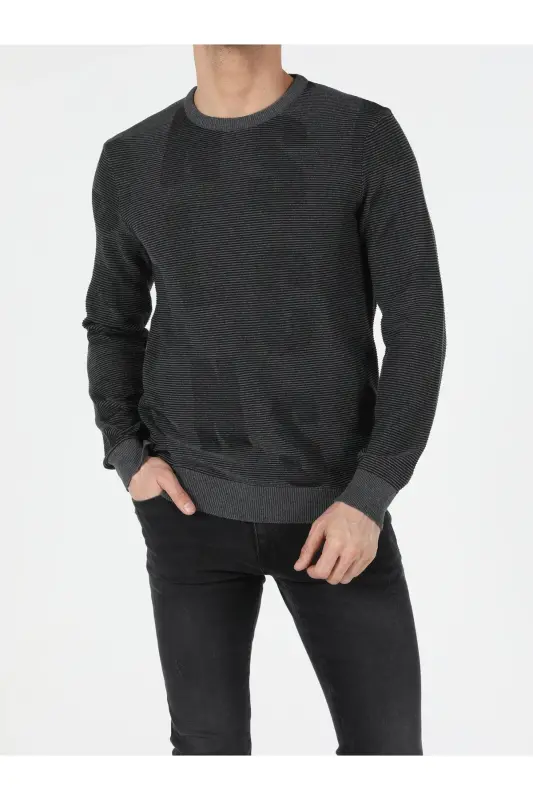 Slim Fit Yuvarlak Yaka Erkek Antrasit Kazak-q1.v1_ANT - 4