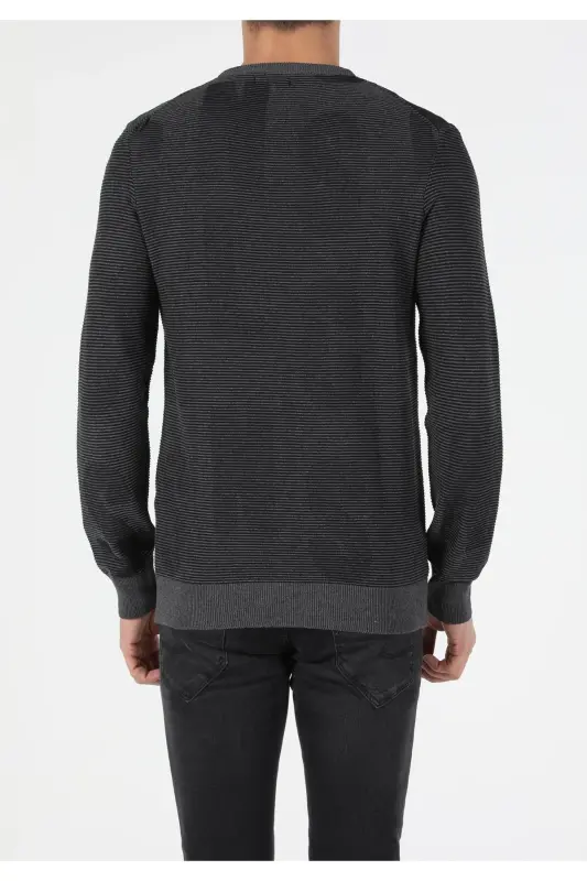 Slim Fit Yuvarlak Yaka Erkek Antrasit Kazak - q1.v1_ANT - 2