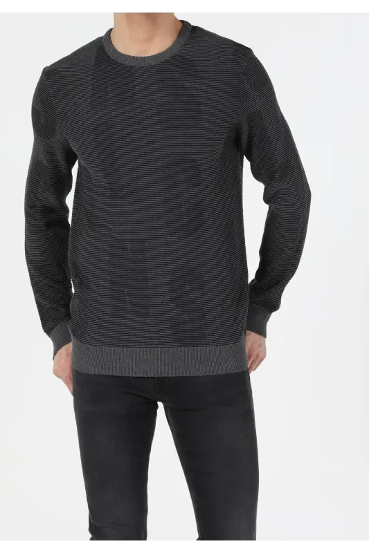 Slim Fit Yuvarlak Yaka Erkek Antrasit Kazak - q1.v1_ANT - 3