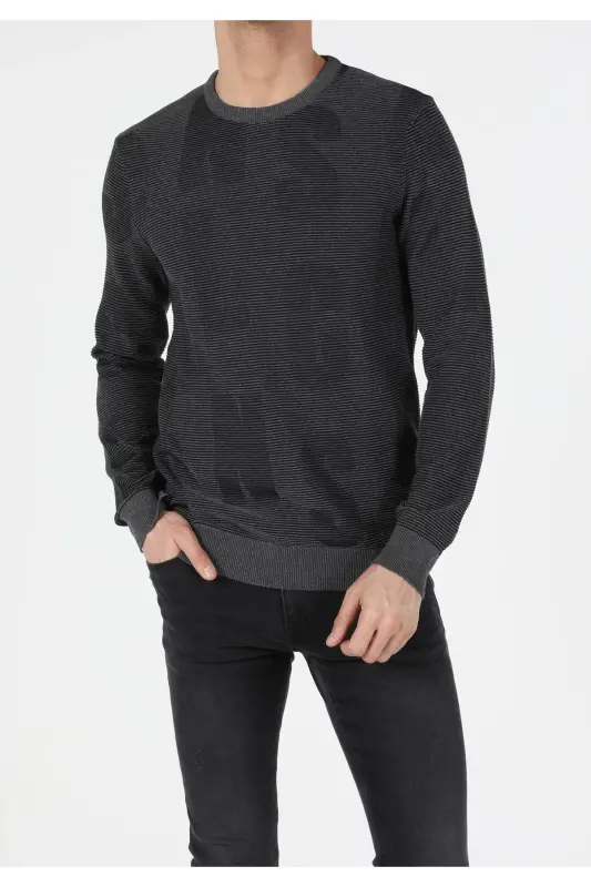 Slim Fit Yuvarlak Yaka Erkek Antrasit Kazak - q1.v1_ANT - 4